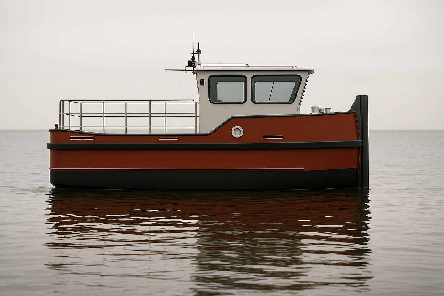 Rode sleepboot op kalm water